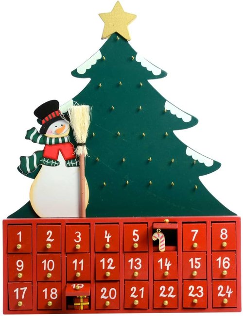 Kurt S. Adler Wooden Snowman Advent Calendar with Tree - Festive Holiday Decor