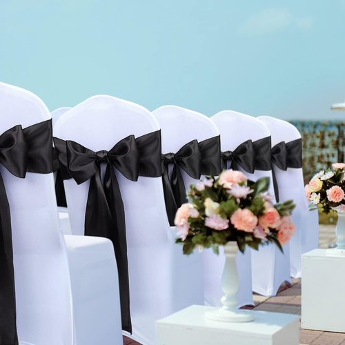 Babenest Satin Chair Sashes - 50 Pcs Upgraded Chair Ribbons & Bows for Weddings & Events | Black
