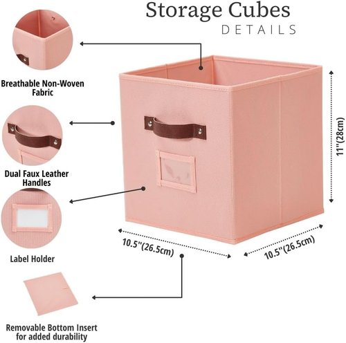 DECOMOMO Storage Bins - Colorful Fabric Cube Storage Bins with Labels | 10.5" x 11" | Set of 6