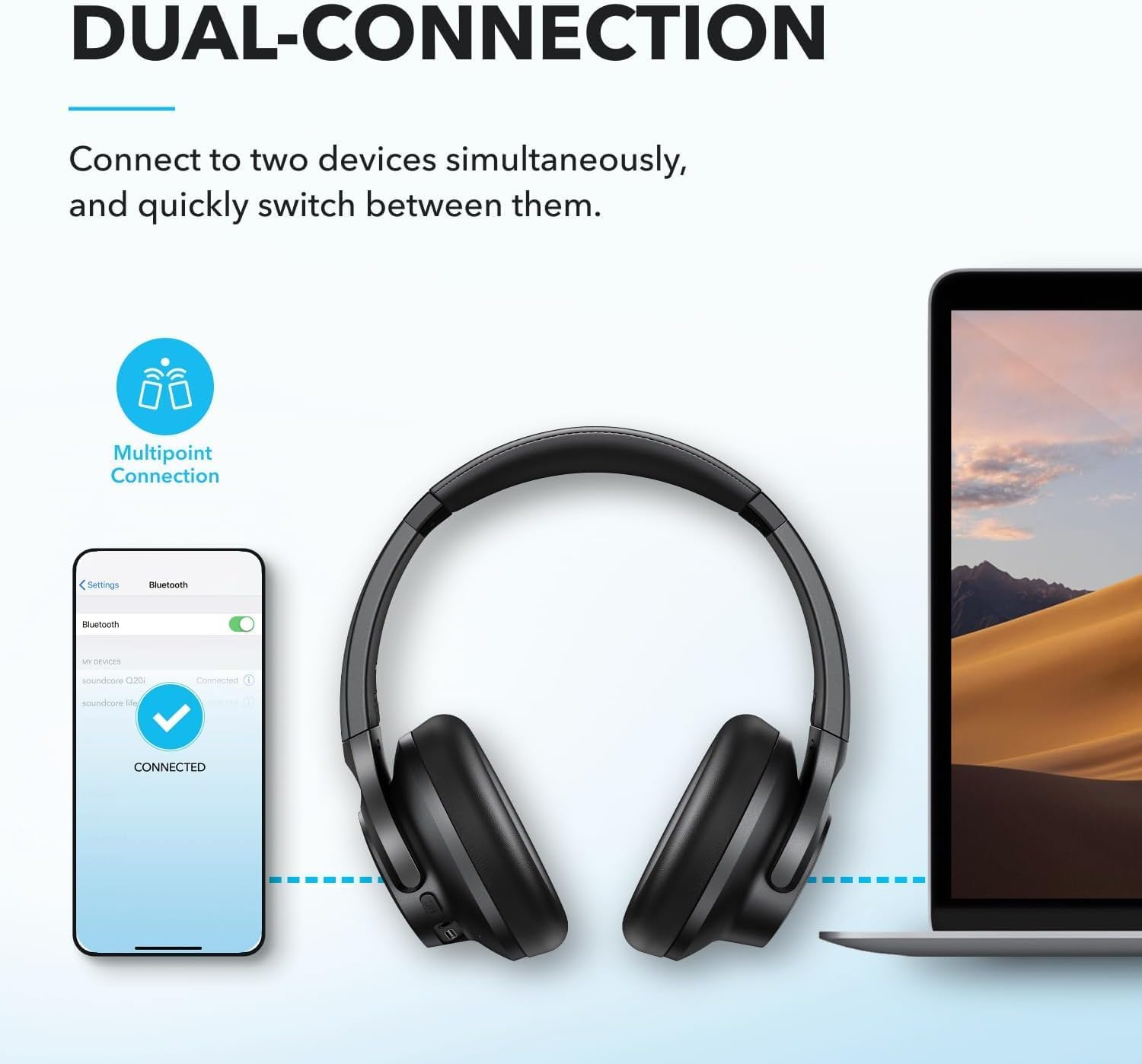 Soundcore by Anker Q20i Wireless Over-Ear Headphones - Hybrid Active Noise Cancelling, 40H Playtime, Hi-Res Audio, Big Bass | Black