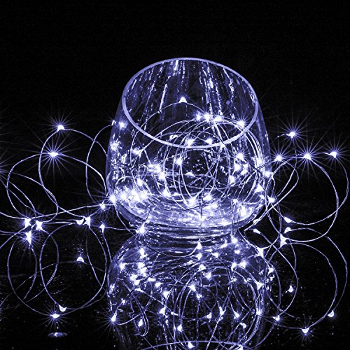 BXROIU 2 x 50LED Fairy Lights Battery Operated Silver Wire 16.4Ft Cool White for Bedroom & Holiday Decor