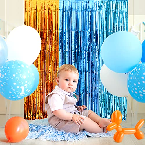 Blue Dog Party Foil Fringe Curtains - 2 Pack Tinsel Photo Backdrop