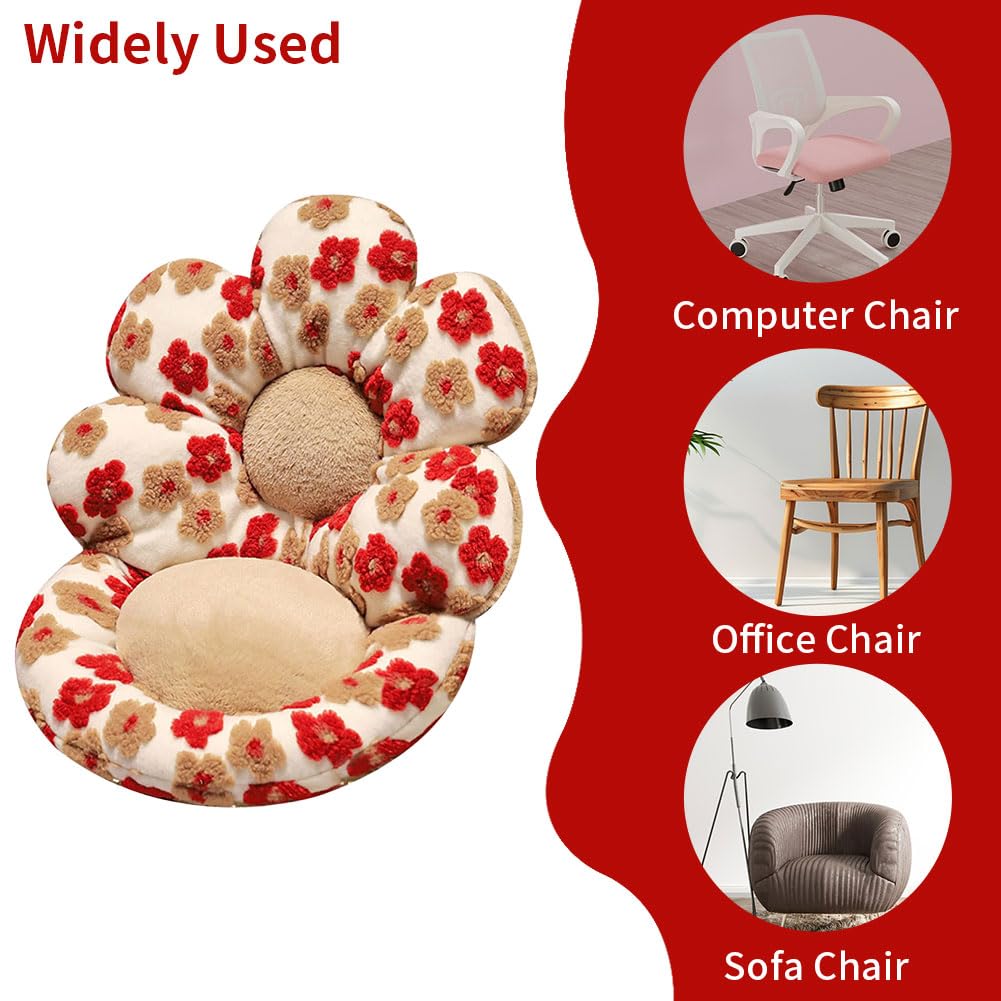 Gujuja Flower Chair Cushion with Backrest Comfortable Office Chair Pad Student Dormitory Seat Cushion for Sedentary Group Home Decor