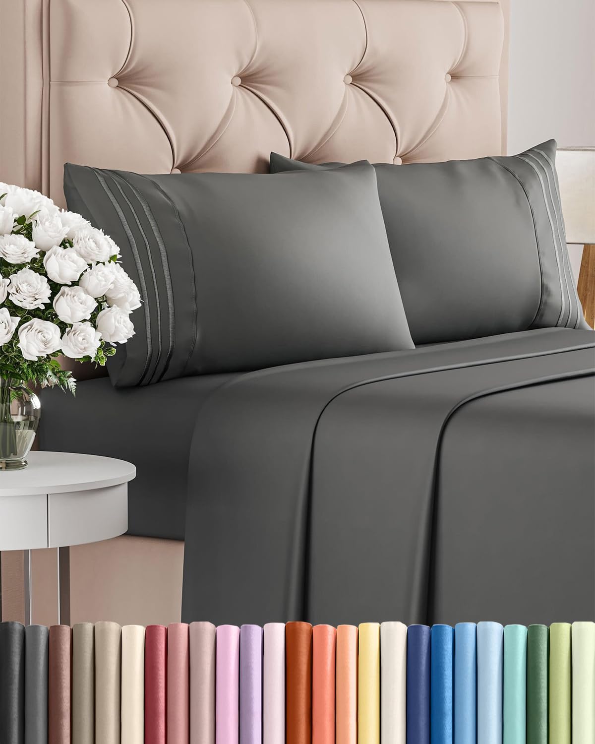 Skiennix Full Size 4-Piece Sheet Set - Comfy, Breathable & Cooling Bed Sheets - Ultra-Soft, Wrinkle-Free, Deep Pockets - Charcoal