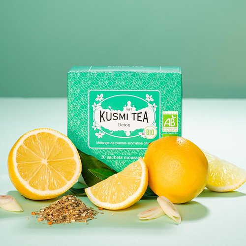 Kusmi Tea - Pack of 2 Boxes of Tea Bags - Detox - Organic Blend of Green Tea, Mate & Lemon - Lemongrass, Rose Hip and Lemon Flavours - Enjoy Hot or Iced - 2x20 Tea Bags