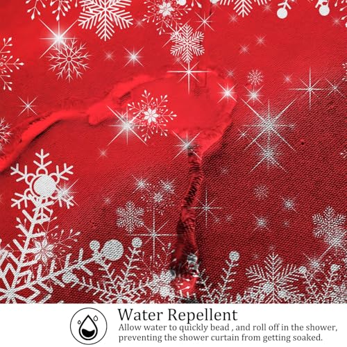 Christmas Shower Curtain Red and White Snowflakes Winter Wonderland