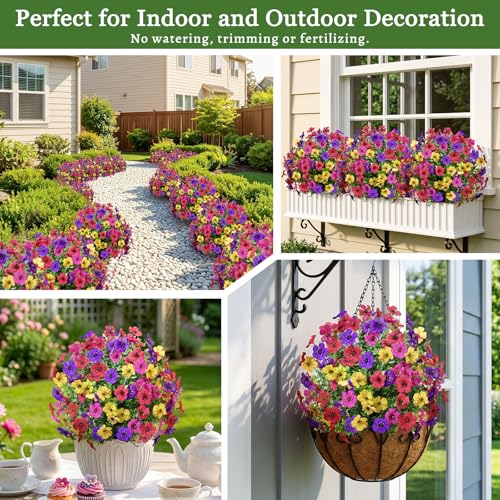 2-Pack 22-Inch UV Resistant Artificial Flower Bushes with Ground Stakes