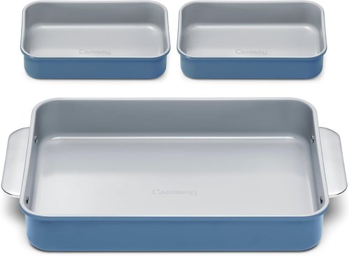 Caraway Nonstick Baking Pan Set - 2x 9" x 6.5" & 1x 9" x 13" - Non-Toxic, PTFE & PFOA Free - Slate Aluminized Steel