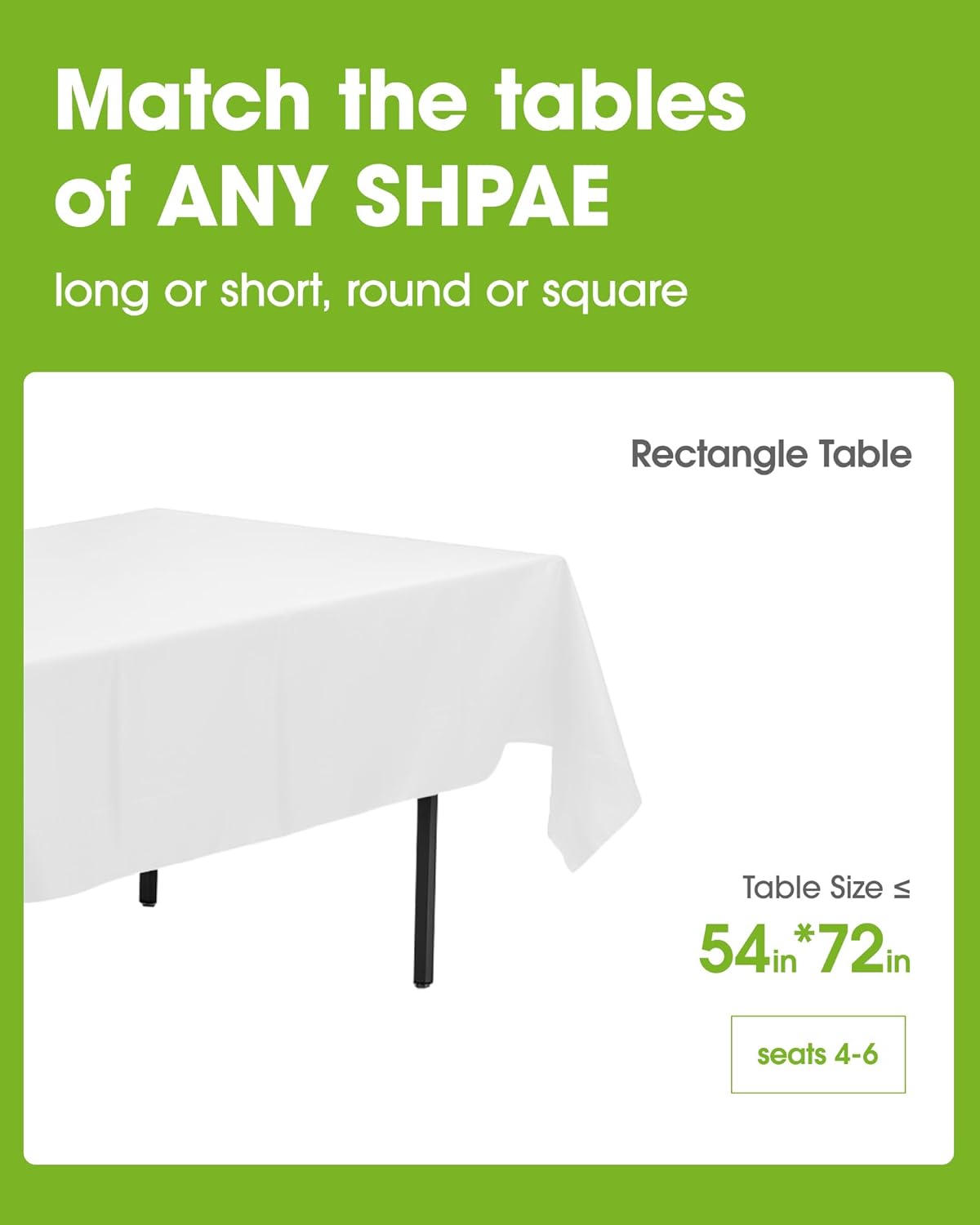 Pureegg Disposable Plastic Tablecloths - 10 Pack, 54 x 72 Inch, Leakproof & Sturdy for Parties, Picnics, Weddings - White