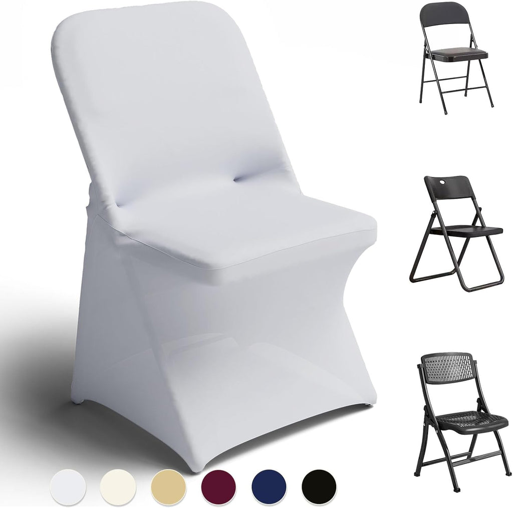 Trlyc Spandex Chair Covers - 100 Pcs Universal Fitted Stretch Slipcovers for Weddings & Events | White