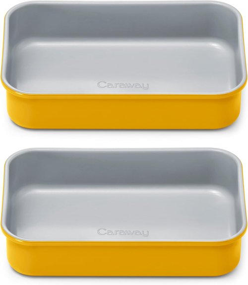 Caraway Nonstick Baking Pan Duo - Non-Toxic, PTFE & PFOA Free - 9” x 6.5” Deep Ceramic for Casseroles & Lasagna - Marigold