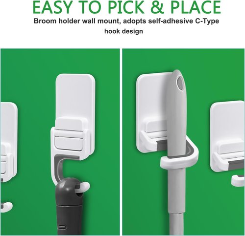 3Pack Broom and Mop Holder by [Brand Name] - No Drill Wall Mount Organizer | Holds Up to 6 lb