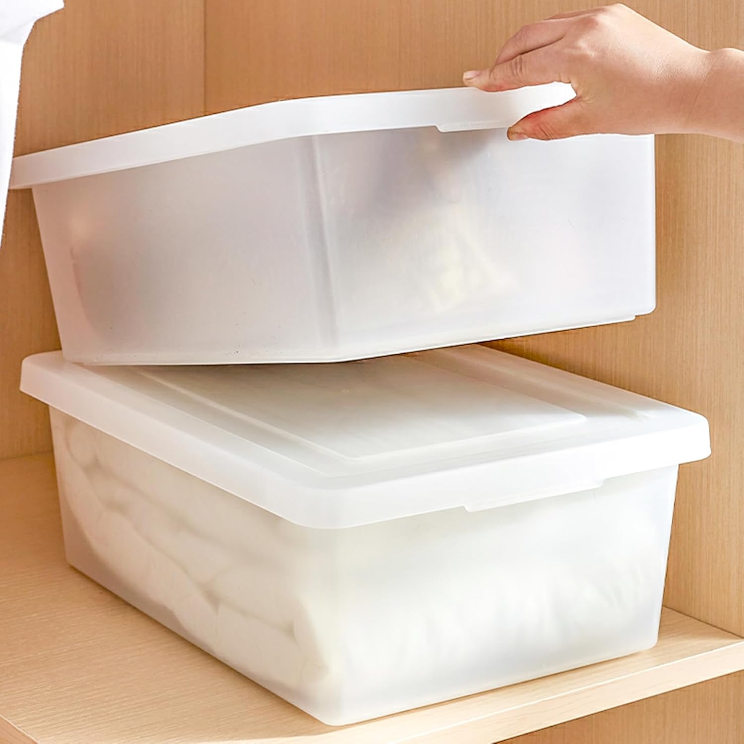 Stackable Plastic Storage Bins by N-2L - 15 Quart Organizing Containers with Lids for Shoes & Crafts | 2 Pack