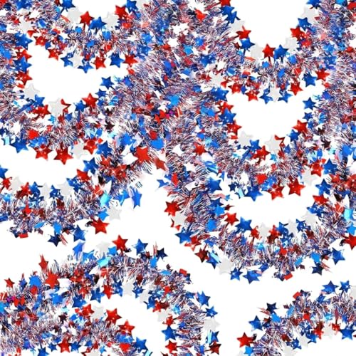 50ft Patriotic Red White and Blue Tinsel Garland - 4th of July Decor