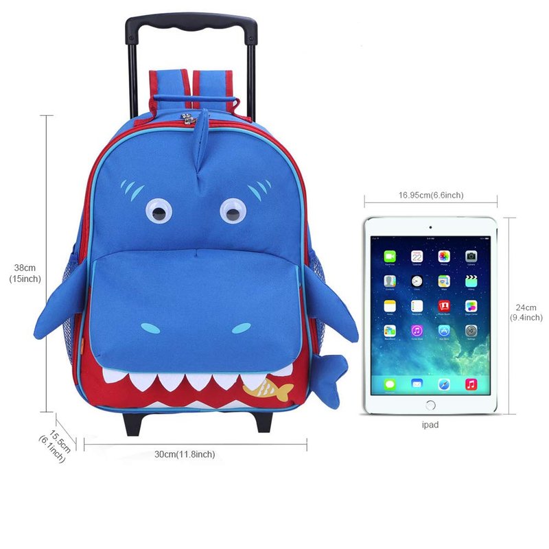 yodo Zoo 3-Way Kids Suitcase Luggage or Toddler Rolling Backpack with wheels, Medium Shark