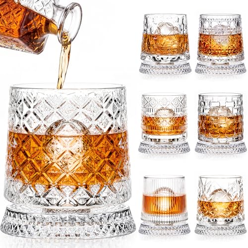 LGSZSFH 10oz 360° Spinning Whiskey Glass with Ice Mold - Grid Edition