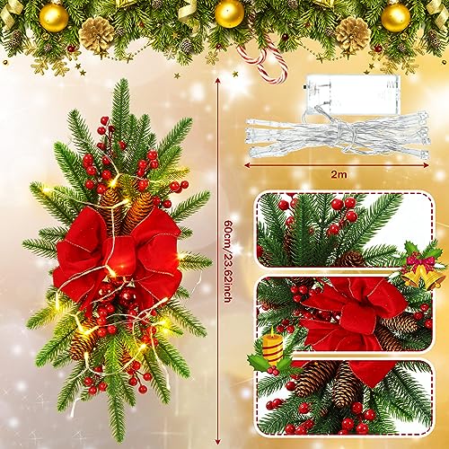 3-Pack 24-Inch Prelit Christmas Teardrop Swags with LED Lights and Ornaments