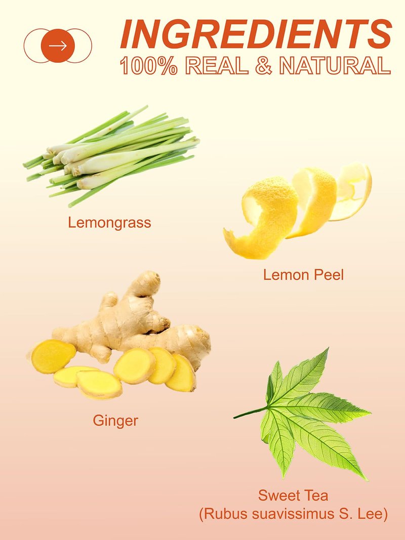 TeeLux Lemon Ginger Herbal Tea, Refreshing Lemon with Spicy Ginger Root & Zesty Lemongrass, Caffeine Free, Soothing & Tangy Flavor, 100 Tea Bags
