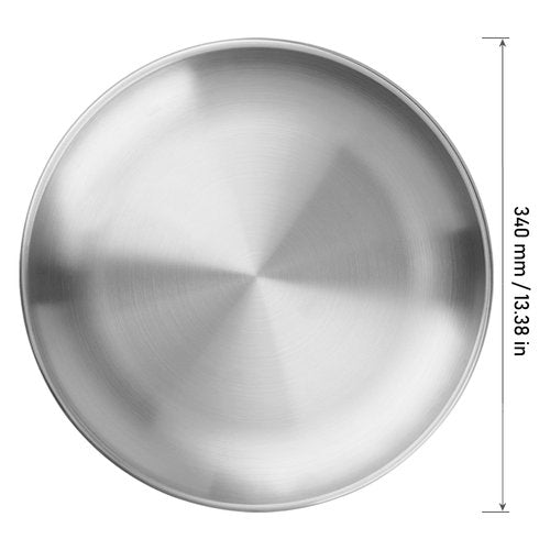 MOUYAT 5 PCS Stainless Steel Plate Set, 13 Inch Round Metal Dinner Plates, Heavy Duty Round Salad Plates Reusable Metal Dinner Dish for Serving Camping Outdoor BBQ Home Kitchen, Polished silver