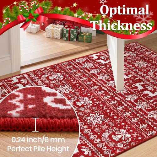 Miukiki 2x8 Christmas Runner Rug Red Non-Slip Washable Kitchen Hallway Decor