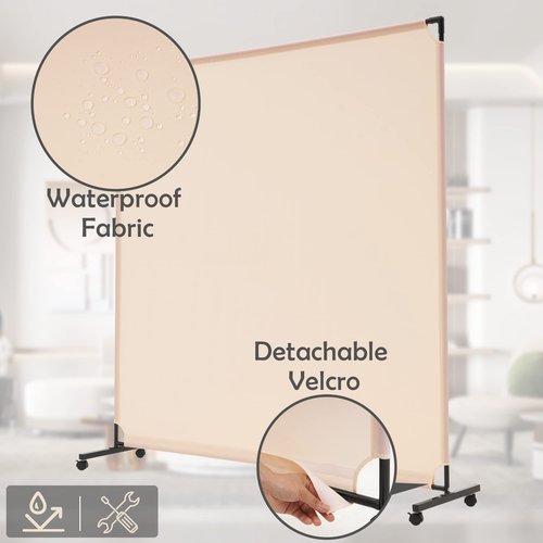Spurgehom 6FT Single Panel Rolling Room Divider, Partition Privacy Screens with Wheels, Freestanding Fabric Room Panel, Portable Wall Divider for Office, Room, Restaurant, Hospital (Beige)