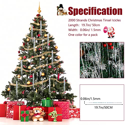 Silver Christmas Tinsel Icicles - 2000 Strands 19.7" Shiny Mylar Foil