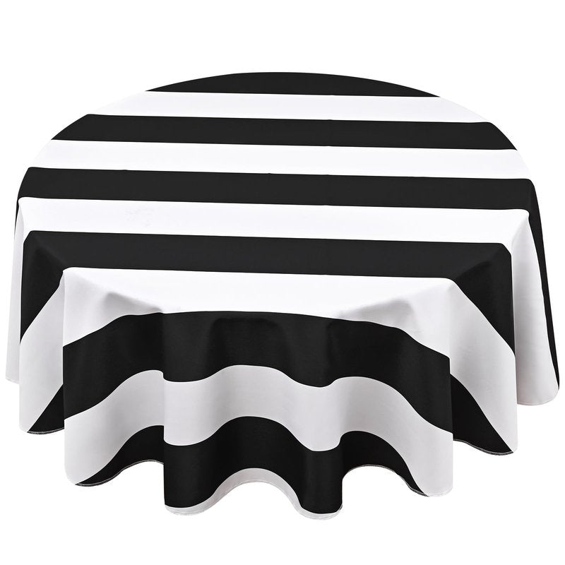 ASPMIZ Black and White Striped Tablecloth for Round Tables, Geometric Stripe Waterproof Table Cloth for Kitchen Dining Room, Polyester Tablecloth Round 60”