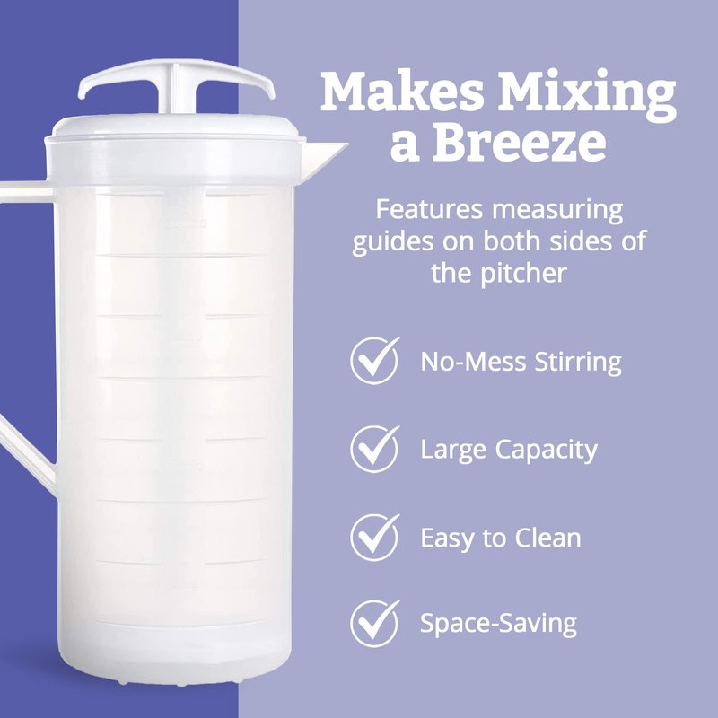 JBK Pottery 2-Quart White Mixing Pitcher with Plunger – BPA-Free Plastic Pitcher for Juice, Milk, Shakes, Tea & More – Dishwasher-Safe, Spill-Proof Lid, Set of 3