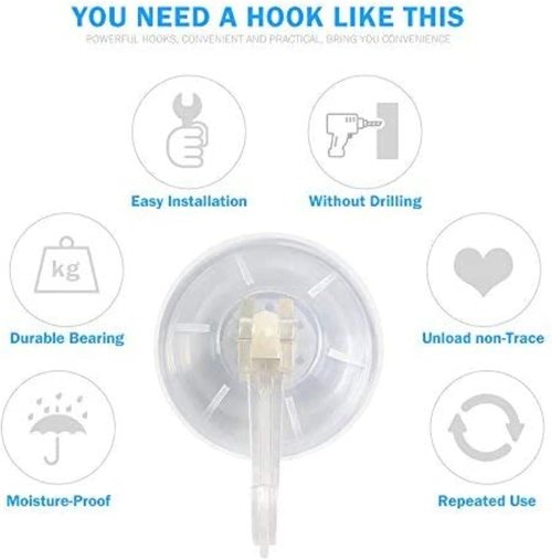 1st Choice Ultra Heavy Duty Clear Plastic Suction Cup Hooks - 6 Pack, Strong Power Lock, Waterproof & Traceless