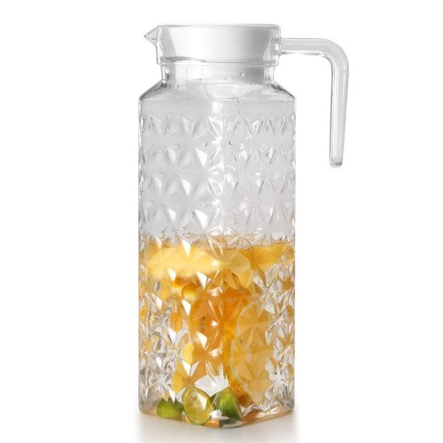 Acrylic Pitcher 37 oz, OEH Unbreakable Clear Plastic Pitcher with Lid, BPA-Free, Heat-Resistant Small Plastic Water Pitcher for Tea, Sangria, Lemonade, Juice, Milk, Diamond