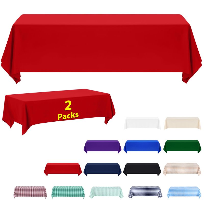 ABCCANOPY 2 Pack Rectangle Polyester Tablecloth 90 x 132 Inch Indoor Outdoor Stain-Resistant Washable Heavy-Duty Fabric Table Cover Elegant Home Decor Red