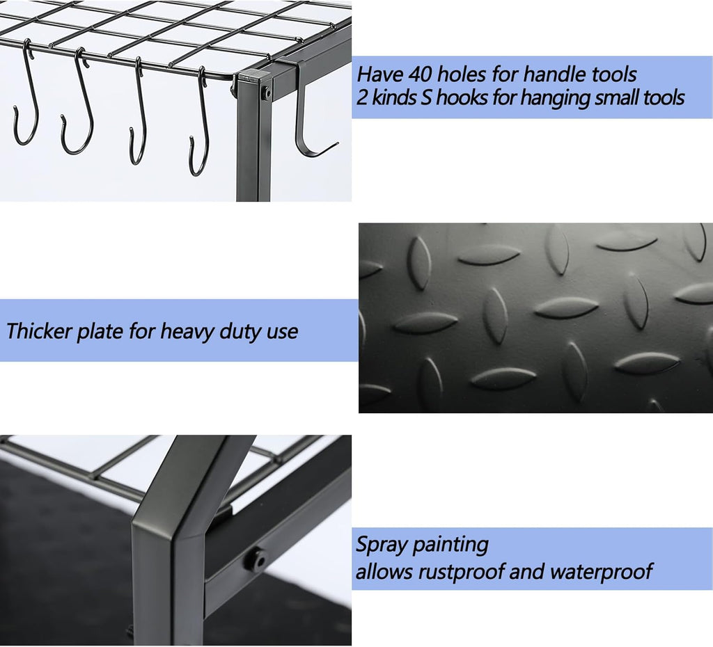 UU-Major Garden Tool Organizer - Heavy-Duty Free-Standing Yard Tool Rack for Garage Storage