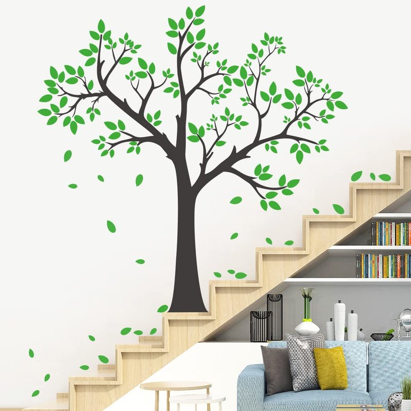 3D Green Tree Wall Decals Leaves Wall Stickers DIY Removable Vinyl Big Trunk Wall Decal for for Kids Girls Boy Bedroom Living Room Nursery Rooms Home Classroom Offices TV Sofa Background Decoration