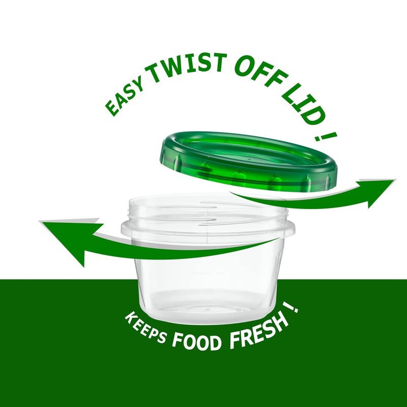ELEGANT DISPOSABLES (8 Ounce 20 Pack) Twist cap Containers Clear Bottom With Green Top Screw on Lids Twist Top Food Storage Freezer Containers