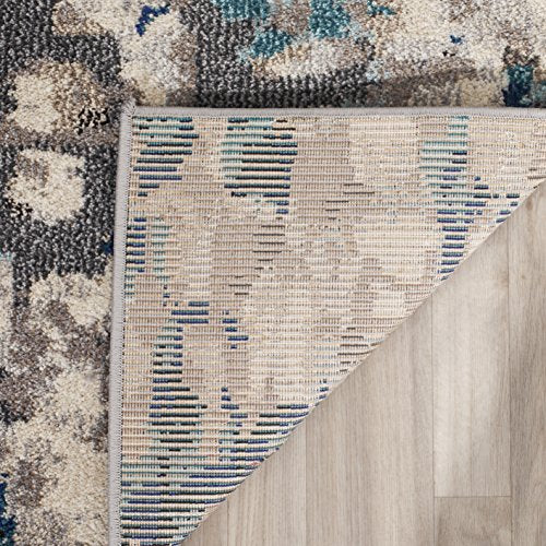 SAFAVIEH Monaco Collection Area Rug - 3' Square, Grey & Light Blue, Boho Chic Abstract Watercolor Design, Non-Shedding & Easy Care, Ideal for High Traffic Areas in Living Room, Bedroom (MNC225E)