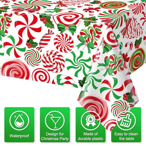 Jectivs 3 Pack Christmas Candy Cane Tablecloths 54x108 Inch Red Green Holiday Decor