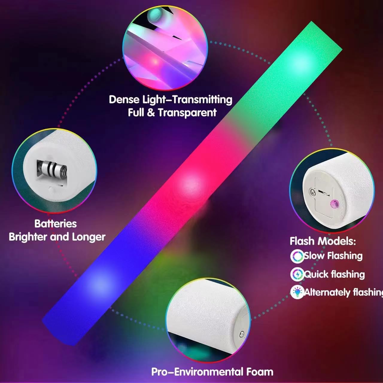 SHQDD LED Foam Glow Sticks - 28PCS Colorful Light-Up Party Supplies with 3 Flashing Modes | Perfect for Weddings, Birthdays, Raves & More