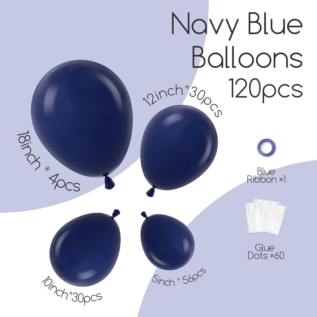 Skiennix Navy Blue Balloons - 120-Piece Set in Various Sizes for Graduation & Birthday Decor