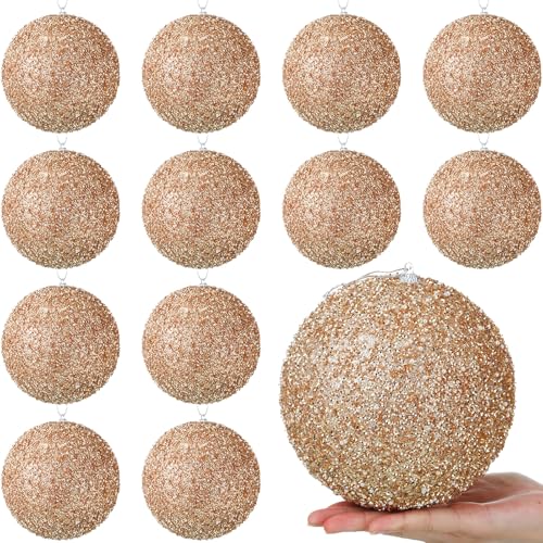 Wettarn 12-Piece 6-Inch Champagne Gold Christmas Ornaments – Large Ball Christmas Decorations
