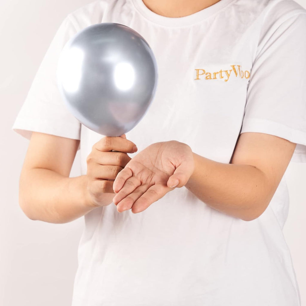 PartyWoo Silver Metallic Balloons - 50pcs 5-Inch for Stunning Garland or Arch | Perfect for Birthdays & Weddings