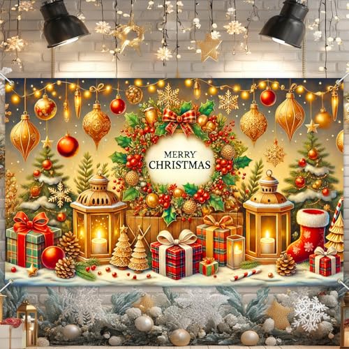 Merry Christmas Banner 71x43 in Holiday Decor Festive Wall Backdrop - BlissYard Christmas Banner #03