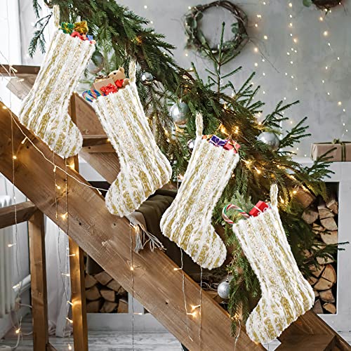 Alynsehom 4 Pack Gold Christmas Stockings 20in Faux Fur Holiday Decor