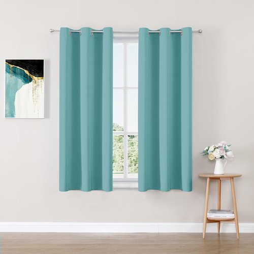 ChrisDowa Small Window Curtains - 50-Inch Grommet Thermal Insulated Room Darkening Panels | Aqua (2 Pack)
