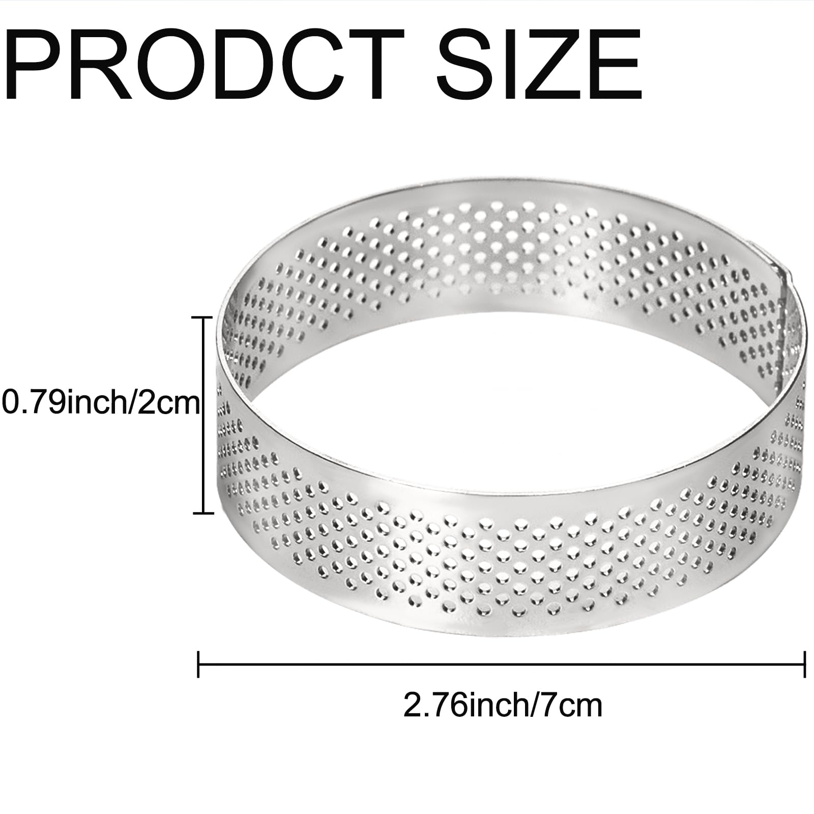 10 Pcs 2.76 Inch 304Stainless Steel Tart Ring, Heat-Resistant Perforated Cake Mousse Ring, Round Ring Baking doughnut tools (7cm)