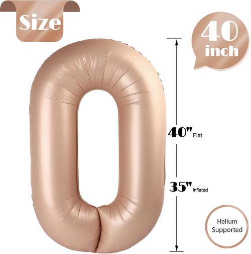 Light Brown Number Balloon - 40 Inch Tan 0 Balloon | Khaki Beige Birthday Decorations & Party Supplies