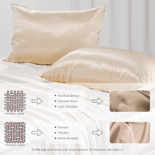 PROMEED Highest Grade 6A+ Mulberry Silk Pillowcase 25 Momme for Hair and Skin, Both Sides Premium Pure Silk, Anti-Allergy, Anti-Frizz (Queen 20"x30", Champagne)