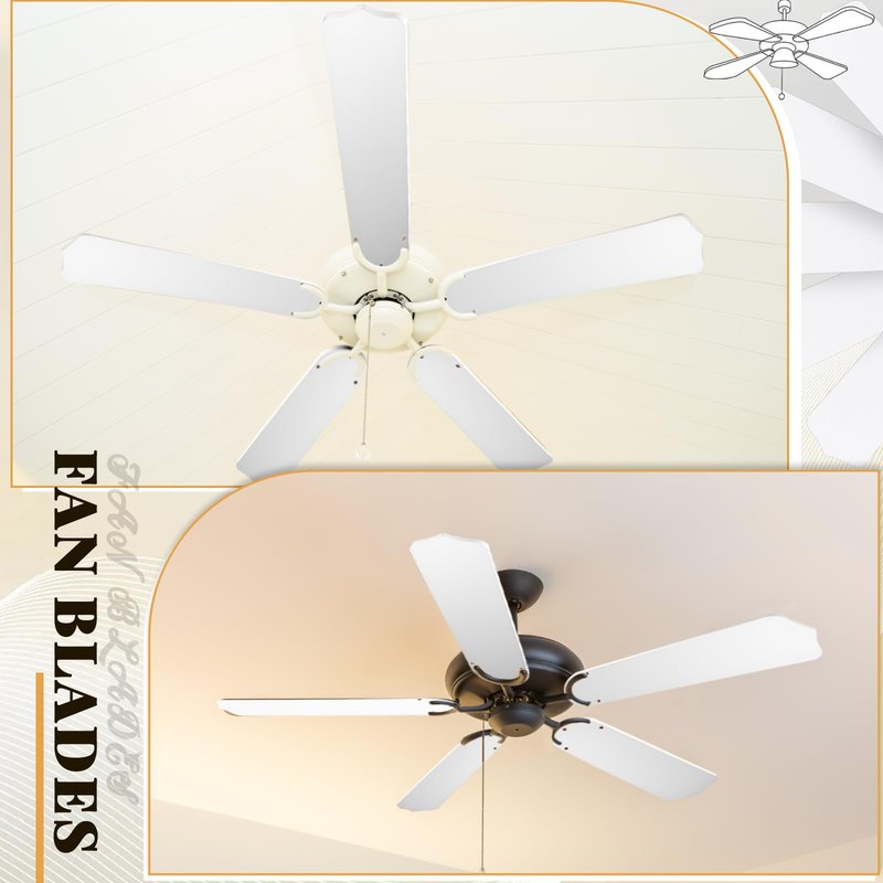 Lineshading 10 Pack 20" Replacement Fan Blades for 52" Ceiling Fan Waterproof Weatherproof Blades Replacement for Broken Substitution Replacing Indoor Summer(White)