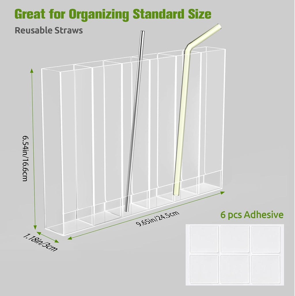 Skiennix 9.6” Large Acrylic Straw Holder - 6 Compartments, Easy to Clean, Reusable Tumbler Organizer