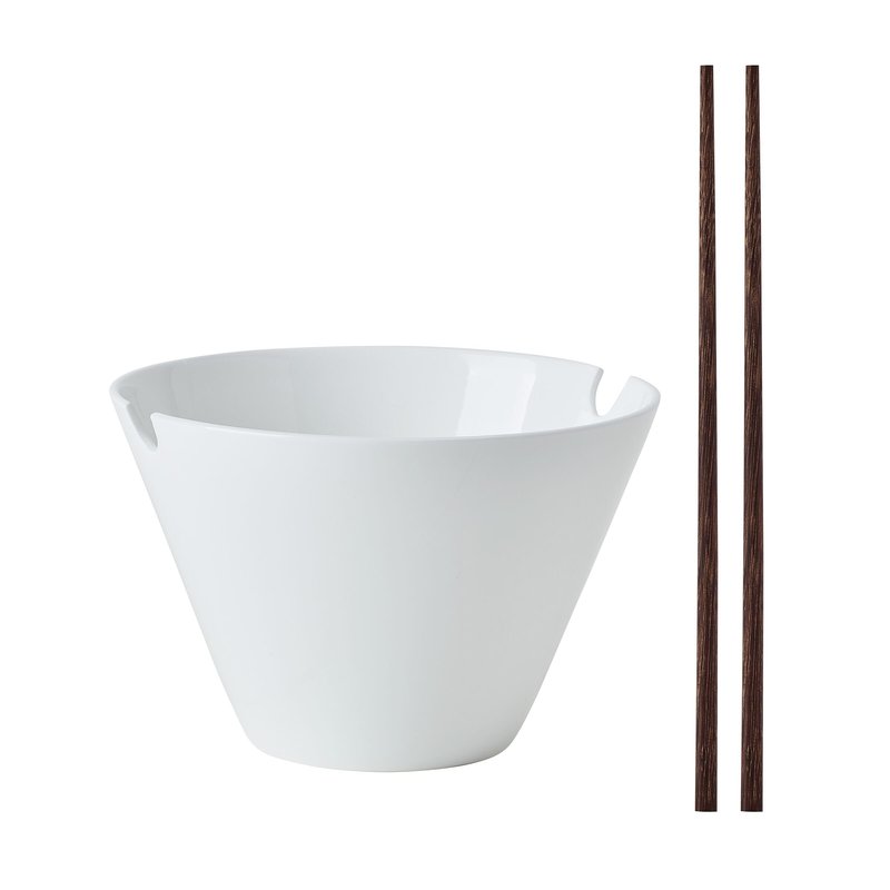 Mikasa Delray Bone China Lightweight Chip Resistant Noodle Ramen Bowl and Chopstick Set, Set of 2, White
