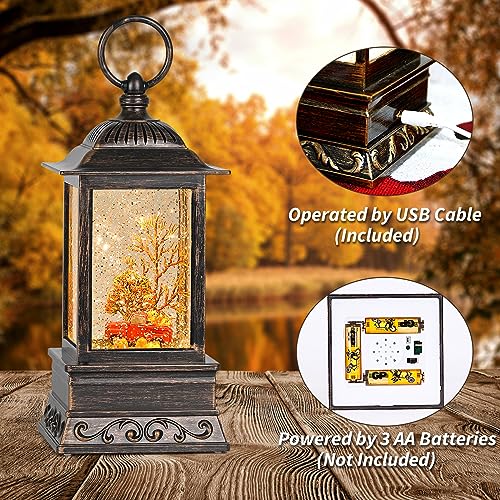 Lighted Fall Snow Globe Lantern with Red Truck, USB/Battery Powered Decor